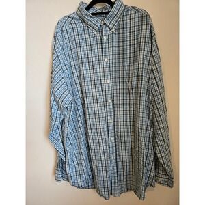Round Tree & York Casual Men's Plaid Button-Down Shirt L/Sleeve Blue Green White
